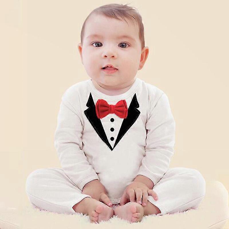 Nyfödda Barn Pojke Smoking 3d Romper Jumpsuit Baby 1st Födelsedag Bröllop Formell Fest Kostym
