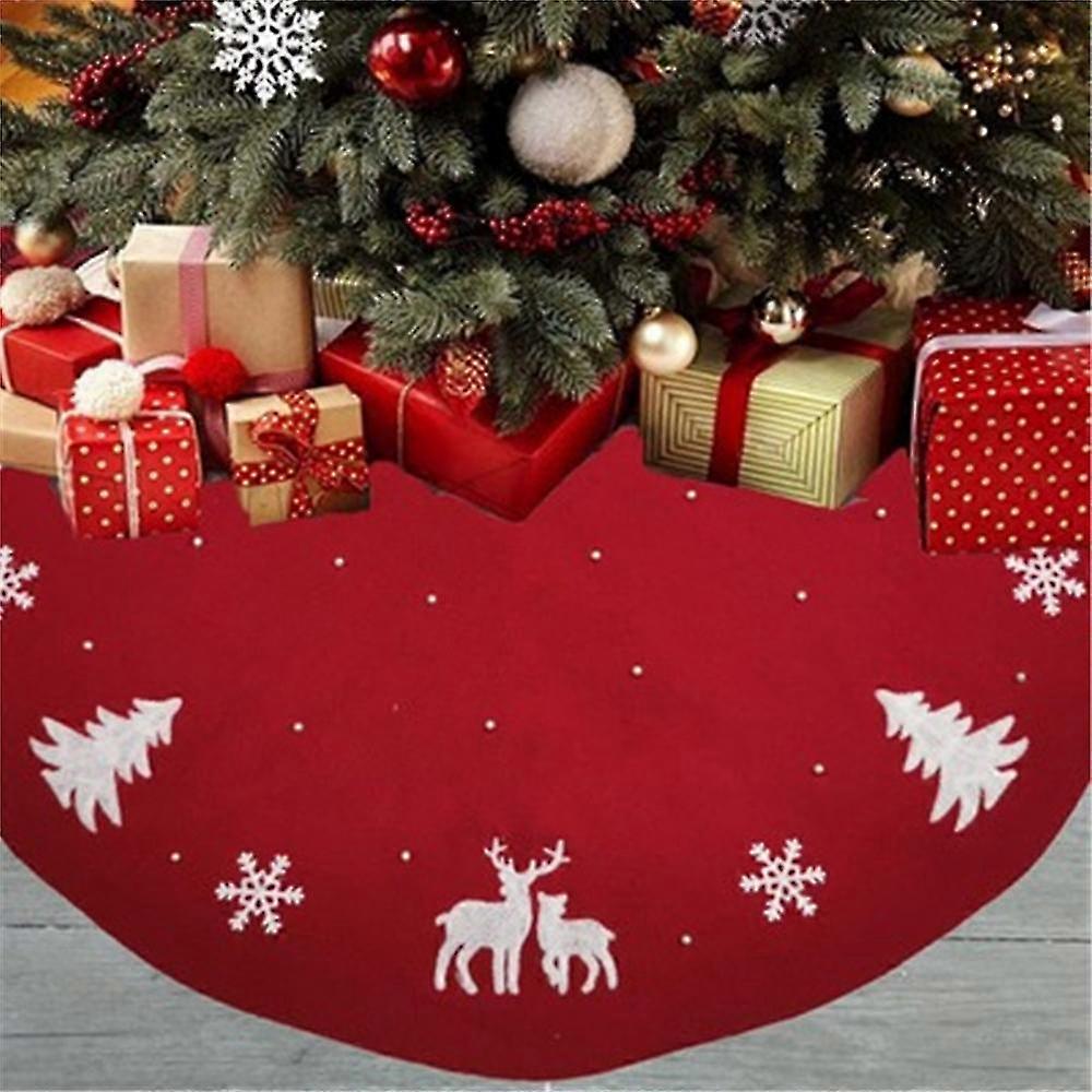 Jupe De Sapin De Noël En Feutre Rouge - 120 Cm - Protection Du Sol Et Décoration Festive Avec Motifs