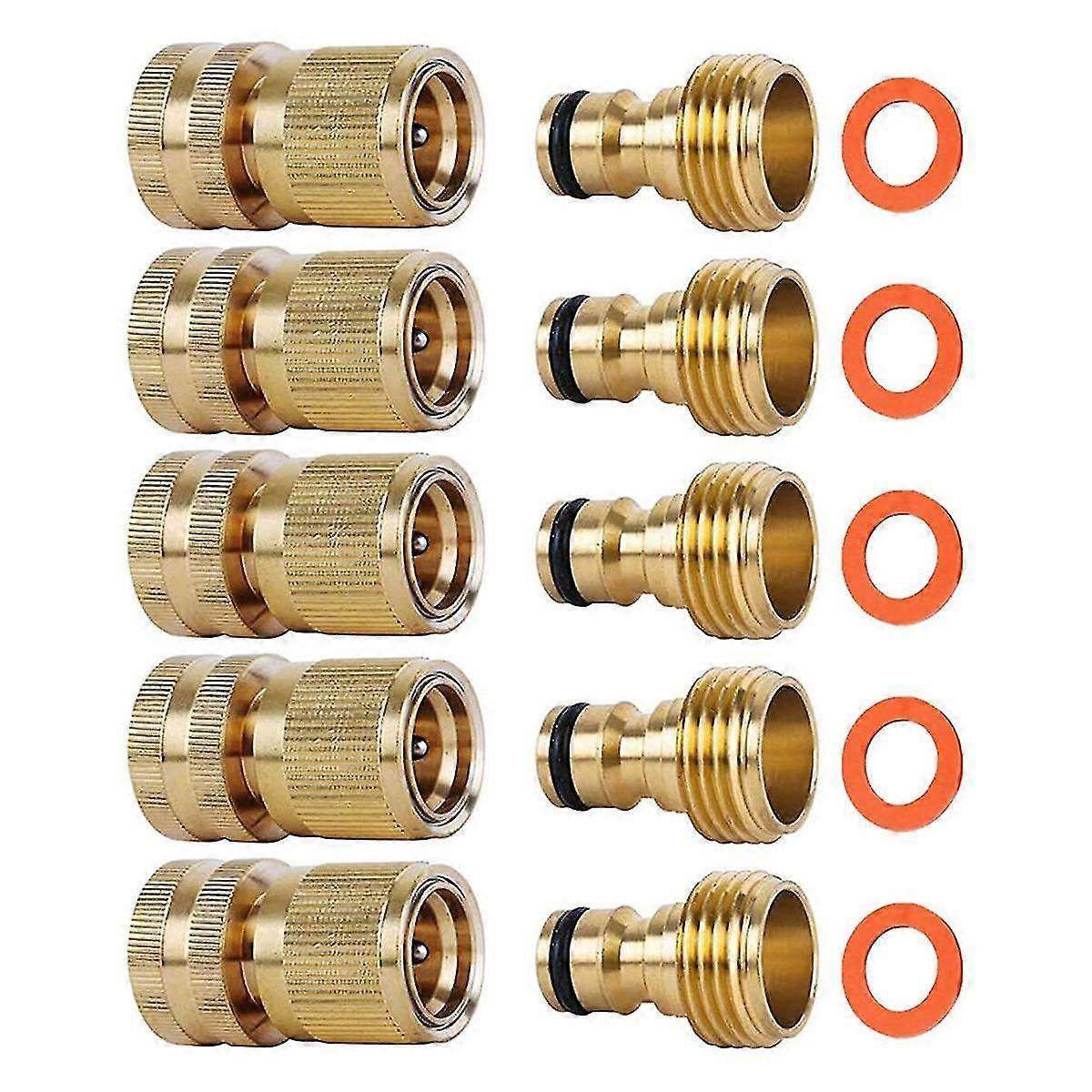 5-Piece Set of Garden Hose Brass Quick Connectors GHT Threaded Connection Accessories Water Pipe Leak-Free Connectors