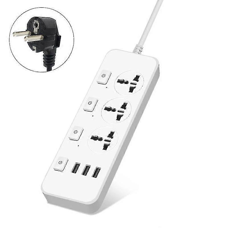 Us/uk/eu Power Strip 5v2.1a Surge Protector With 3 Outlets 3 Usb