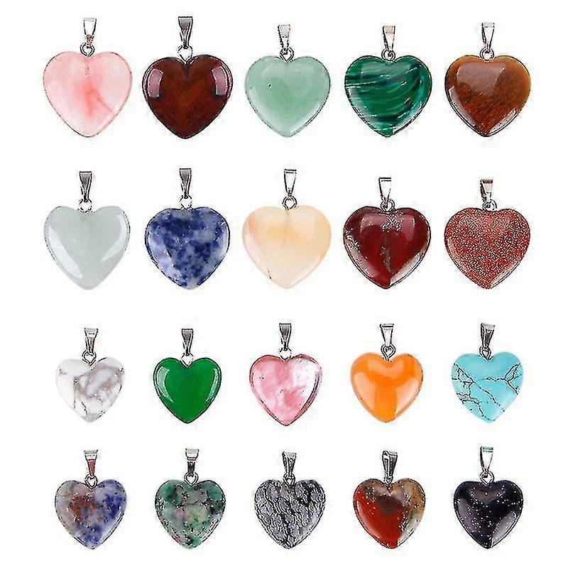 20 Pieces Heart Shape Stone Pendants Chakra Beads Crystal 2 Different Sizes