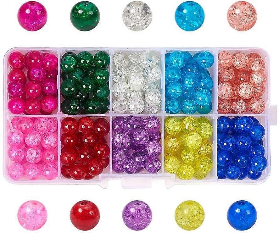 200pcs 8mm Crackle Lampwork Beads 10 Color Handcrafted Glass Round Beads Crystal Loose Beads
