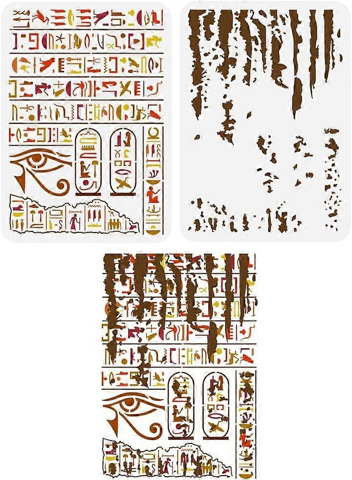 2Pcs Egyptian Hieroglyphs Painting Stencil 8.3x11.7 inch Reusable Eye of Horus Pattern Drawing Template