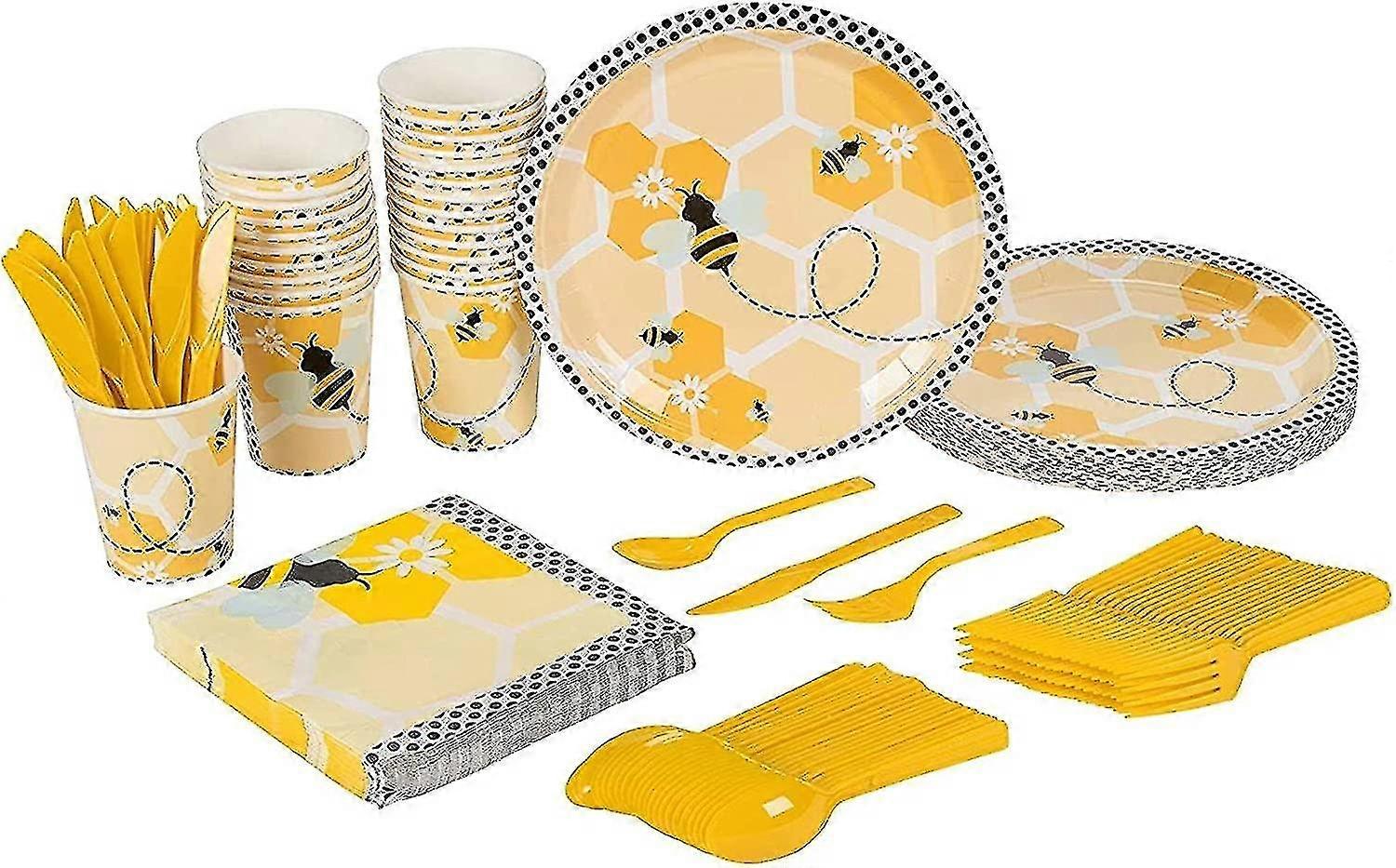 2024 Bee Party Bundle, Includes Plates, Napkins, Cups, And Cutlery (40 Guests,240 Pieces)
