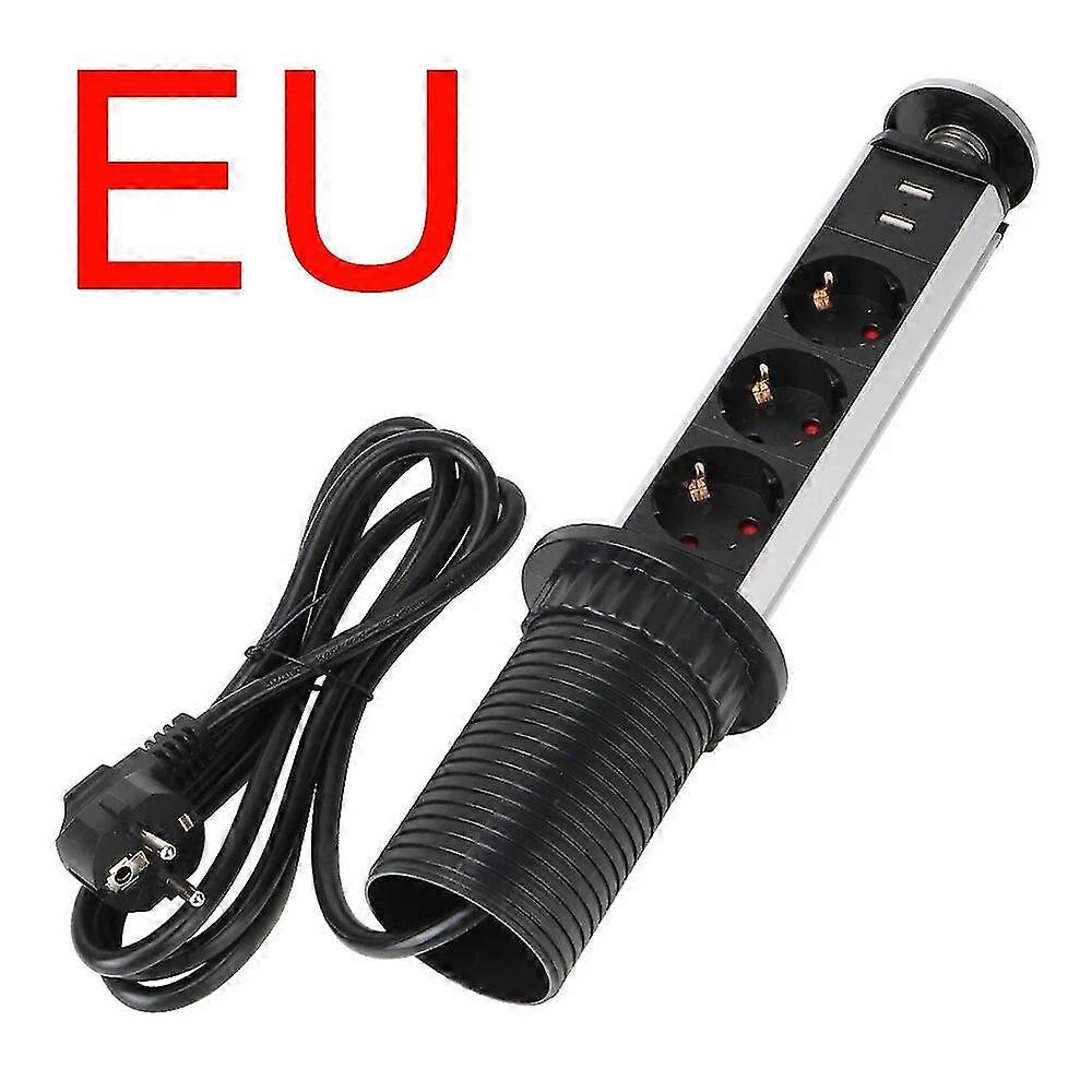 Retractable Socket USB Electrical Oulets 220V Aluminum Shelf Countertop Table Desktop Pop Up Sockets With UK/EU Plug