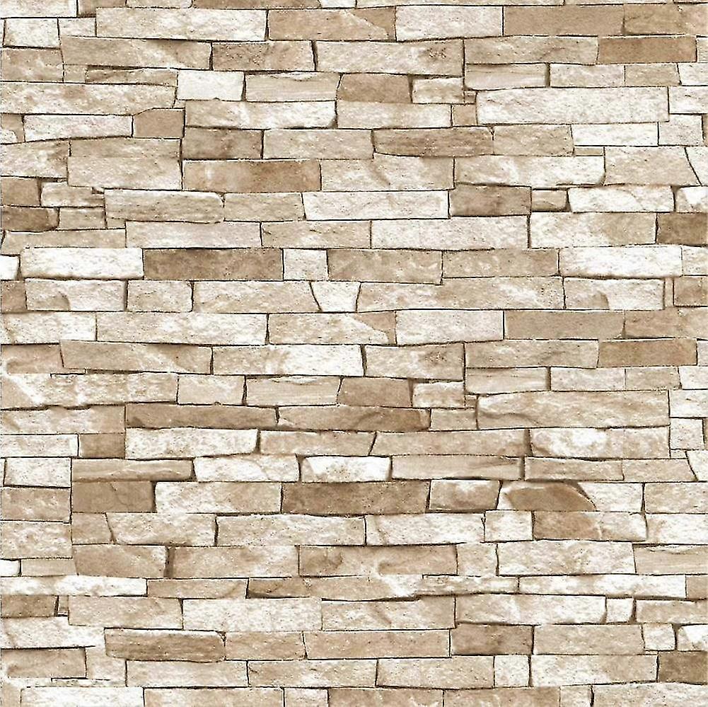 3D Effect Brick Wallpaper Beige Natural Stone Slate Rustic Weathered Texture P+S