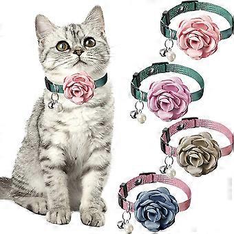 4 Pieces Pet Rose Cat Collar Dog Flower Nylon Adjustable Necklace With Bell And Pearl Pet