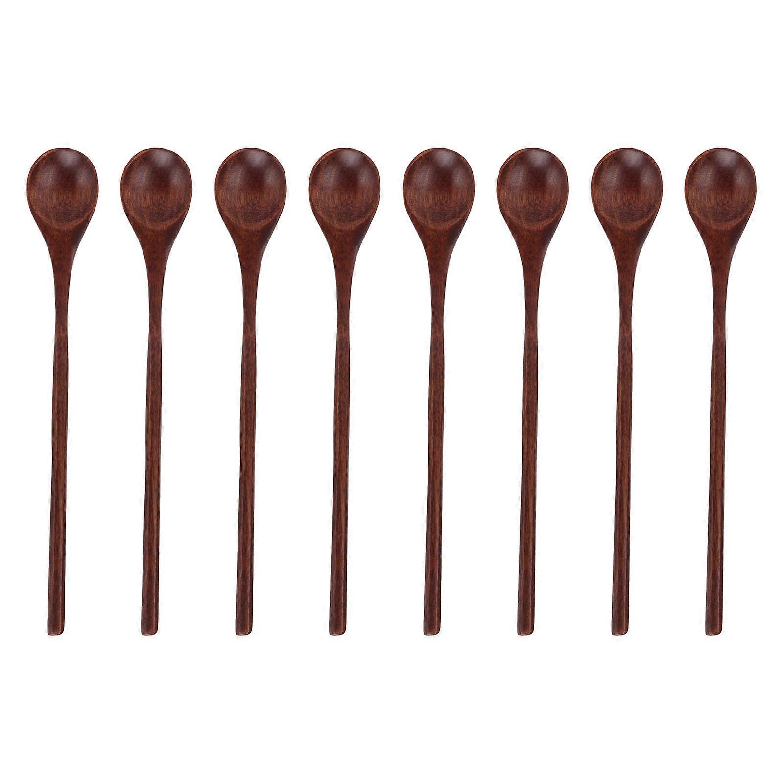 8Pcs Wooden Spoons Long Handle Safe Odorless Delicate Sturdy Durable Wood Mixing Spoons