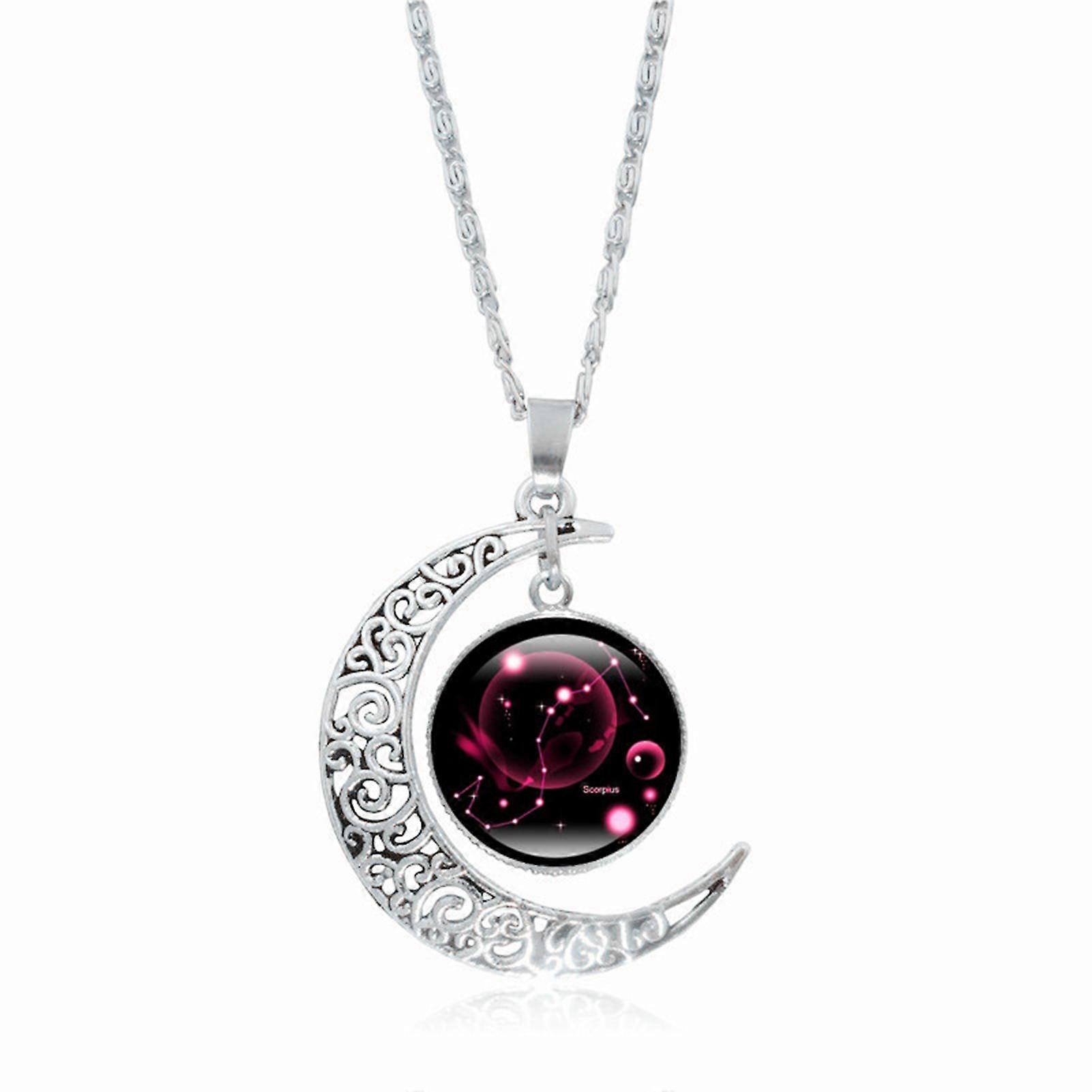 Constellation Lune Collier Alliage Astrologie Galaxie Croissant de Lune Pendentif Zodiac Star Glass