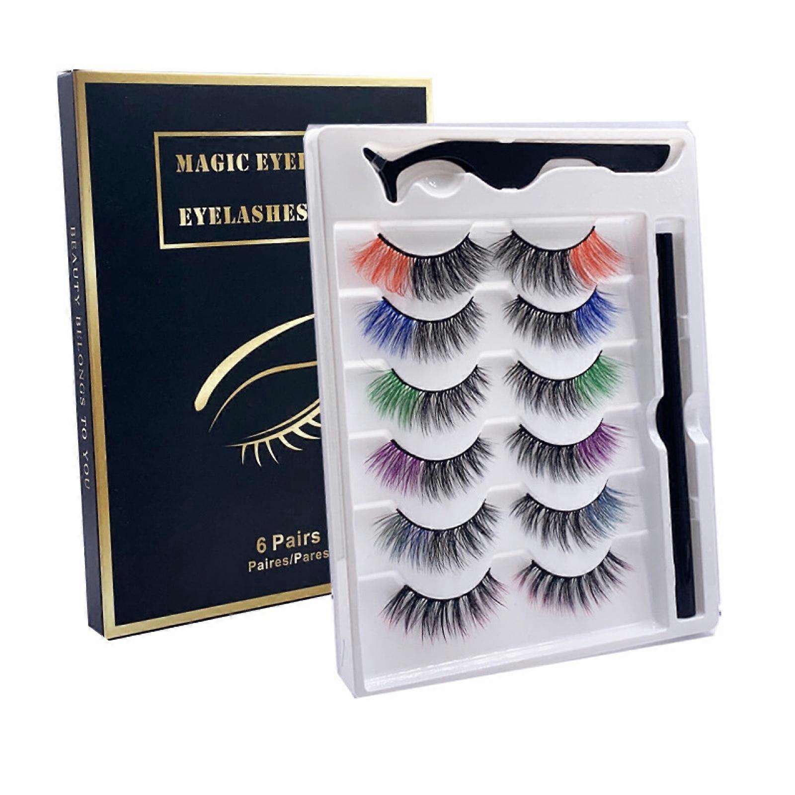 Colored Eyelashes Eyeliner Eyelash Set Six Pairs of Eyelashes