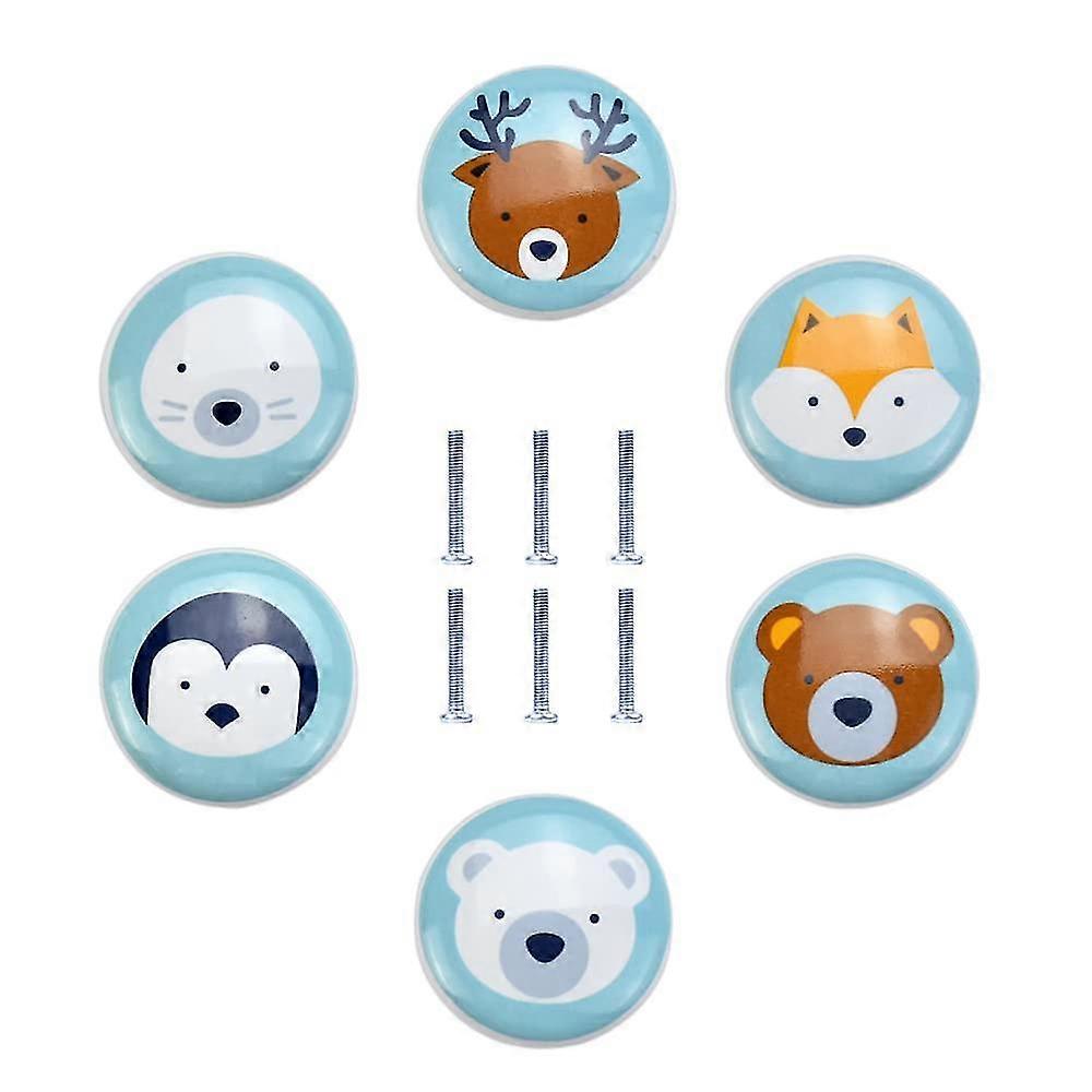 Pack Of 6 Ceramic Furniture Knobs Drawer Knobs Animal Pattern Ceramic Knobs Children's Room Furniture (blue)