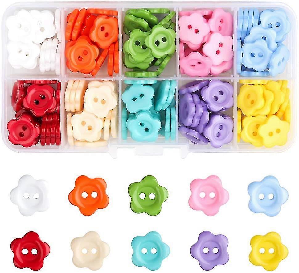 Resin Flower Buttons 2 Hole Colorful Buttons 200pcs Mixed Flower Round Resin Buttons
