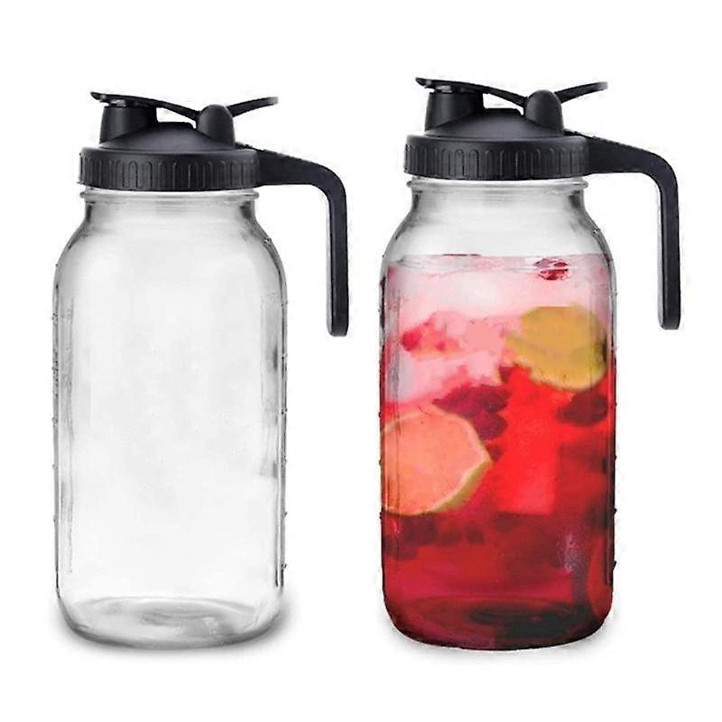 64Oz Glass Pitcher with Lid Wide Mouth Jar Leak-Proof Water Jug, for Water, Juice, Milk, Tea, Iced