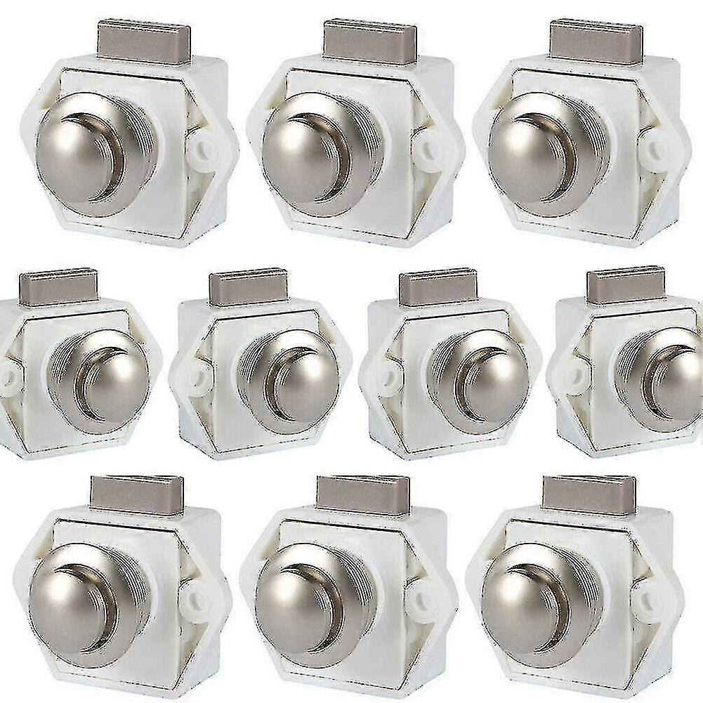 White-10pcs Push Button Catch Lock Latch Knob Drawer Cupboard Door Cabinet Campervan-white-10pcs