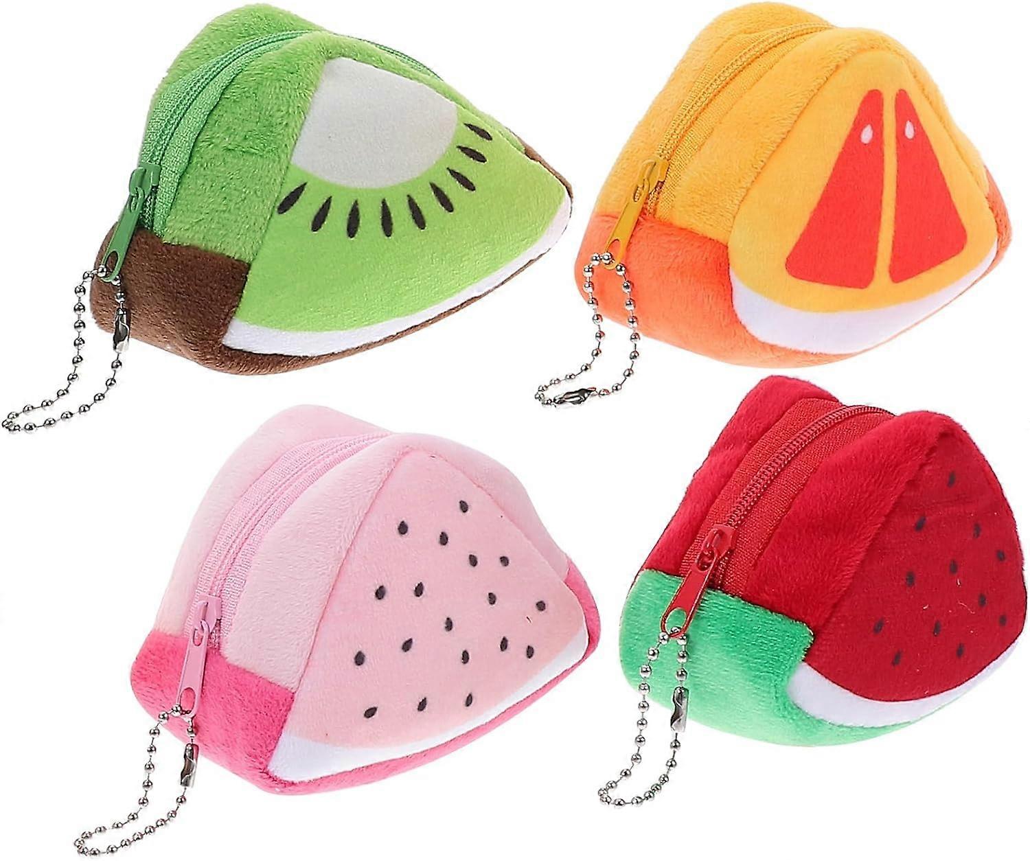 1-4pcs Cartoon Creative Plush 3D Triangle Fruit Coin Purse