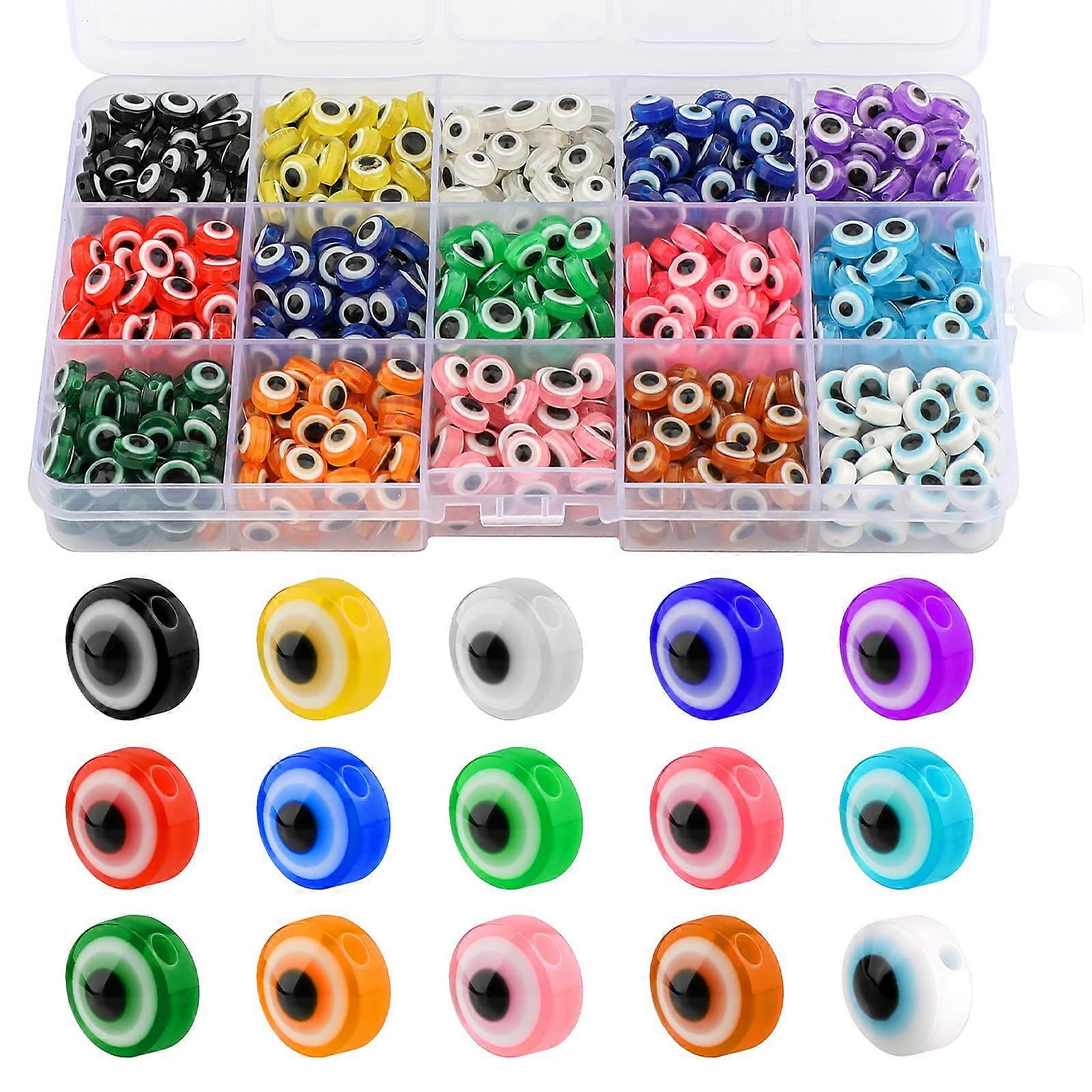 450pcs Evil Eye Beads Eye Beads Handmade Evil Eye Resin Beads Charms for DIY Bracelets Necklace 15 Colors
