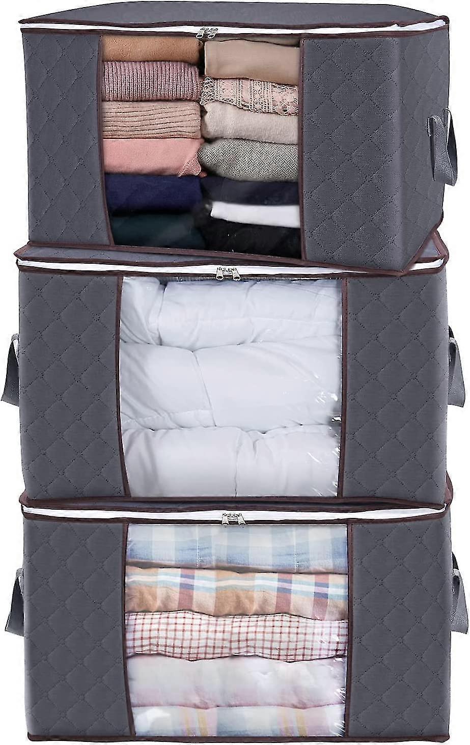 Large Capacity Clothes Storage Bag Organizer With Reinforced Handle Thick Fabric For Comforters, Blankets, Bedding, Foldable With Sturdy Zipper, Clear
