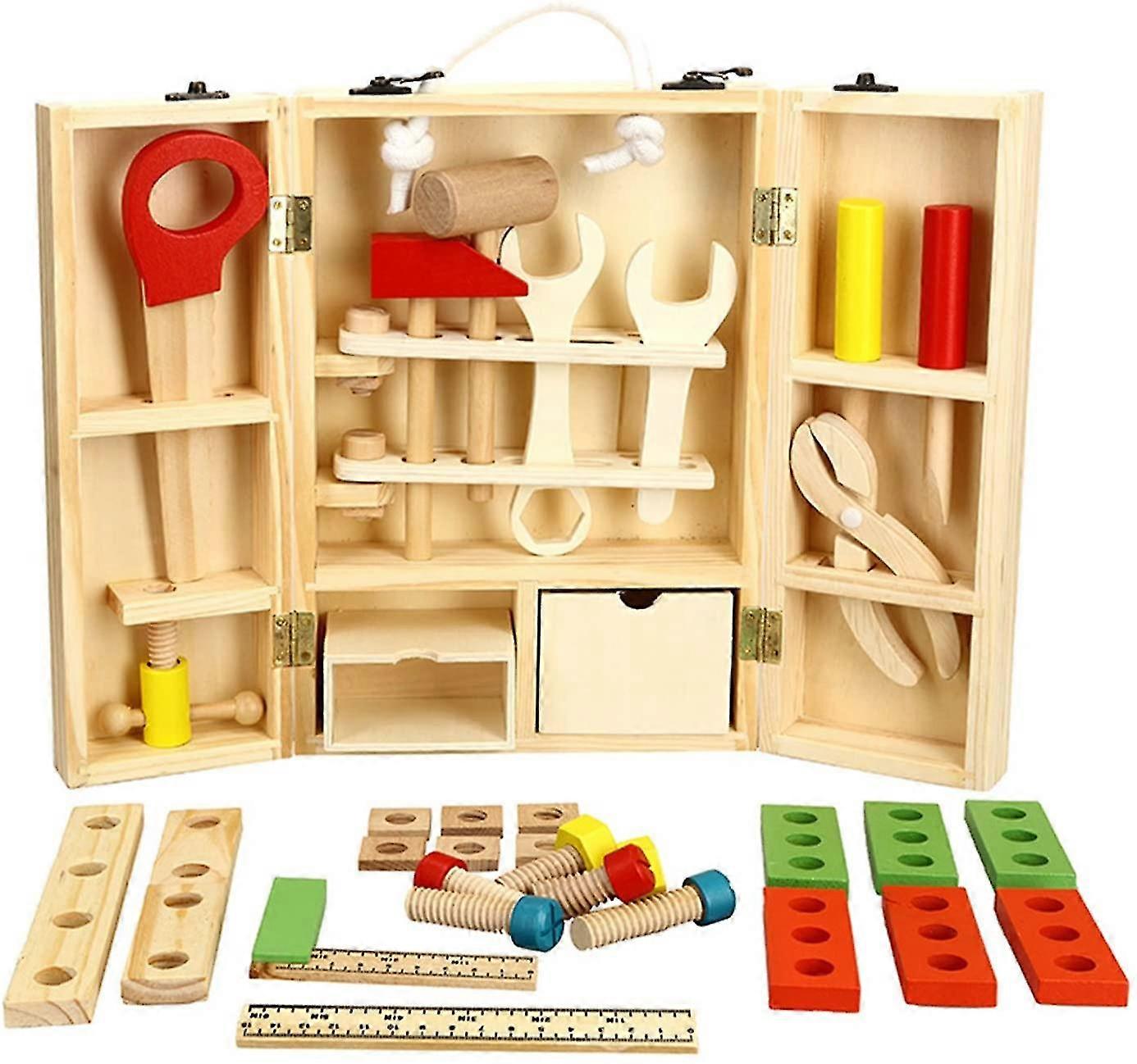 Wooden Tool Toys Pretend Play Toolbox Accessories Set Educational Construction Toys For Kids