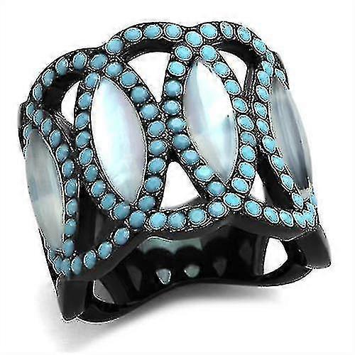 Tk1421 - Ip Black(ion Plating) Stainless Steel Ring With Precious Stone Conch In White(size:6)