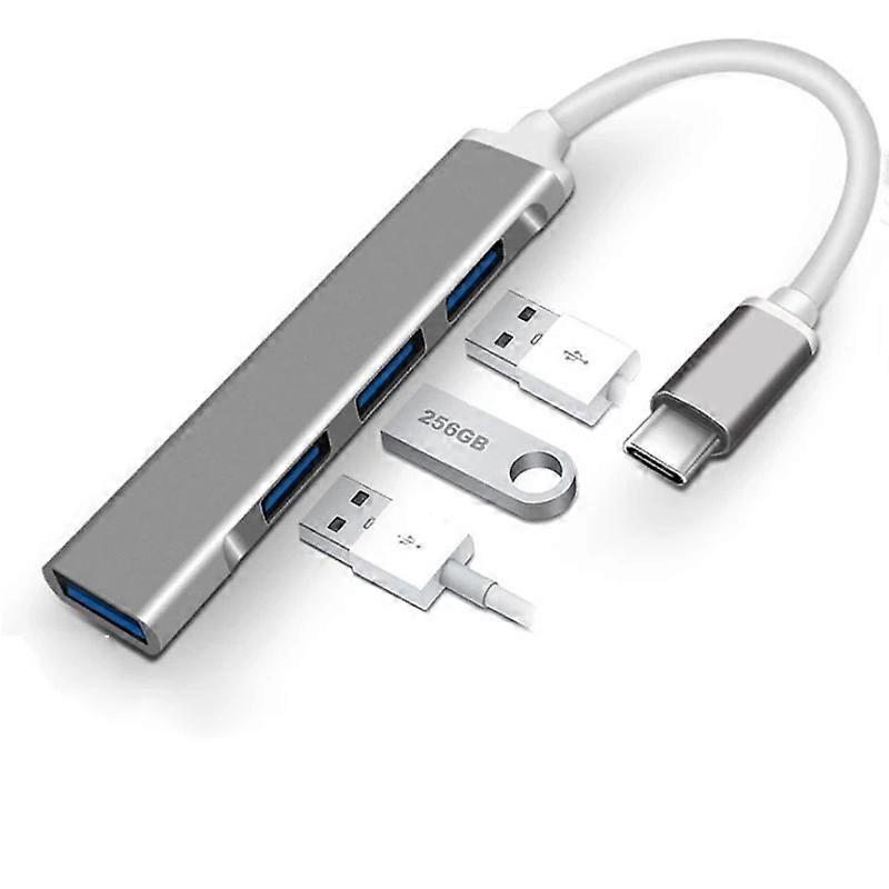Mini concentrador USB C 4 en 1 - Adaptador USB C a USB - Adaptador multipuerto para MacBook Air, MacBook Pro, XPS y más - USB tipo C - Gris