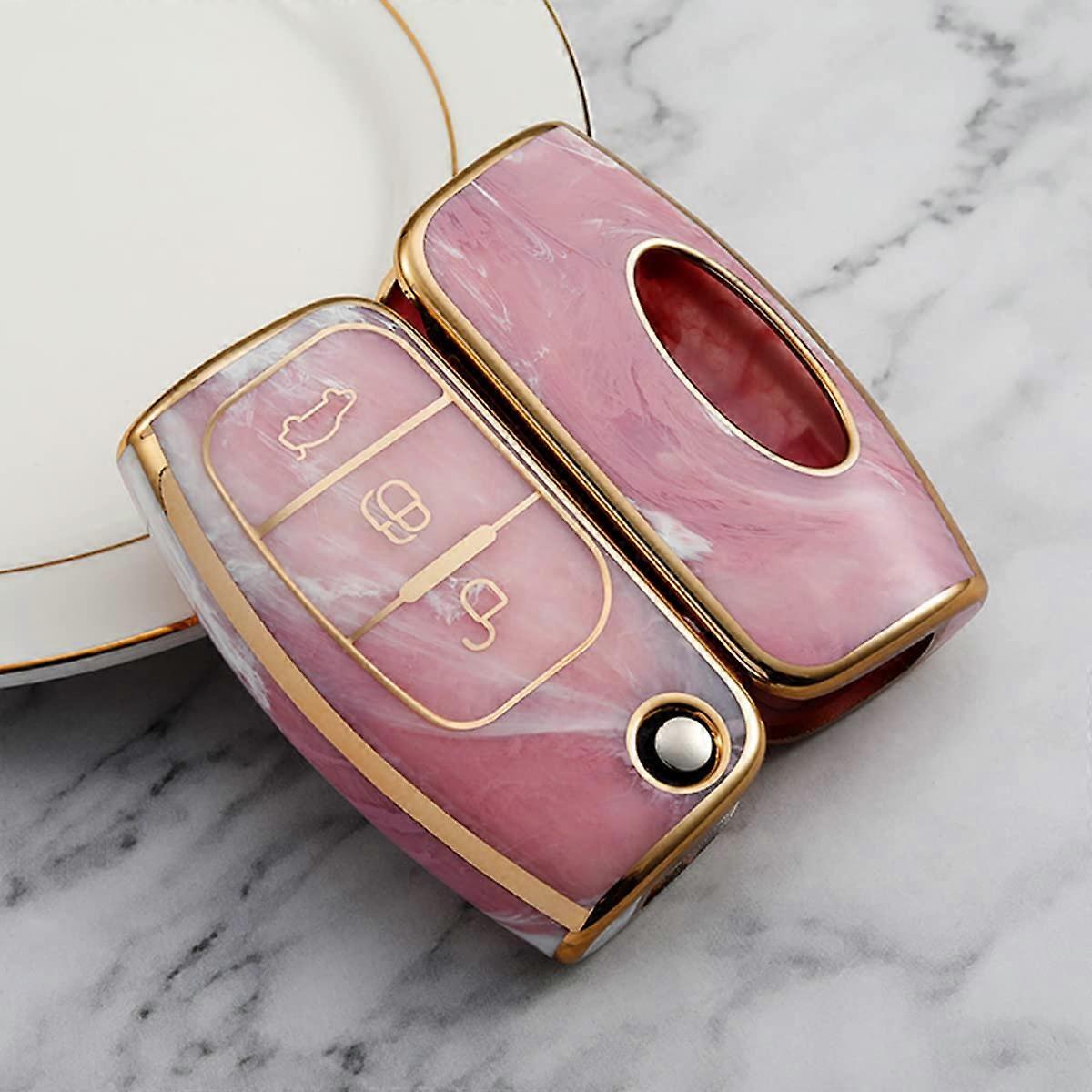 Marble Soft TPU Key Holder Case 3 Button Remote Car Key Cover (Marble Pink)
