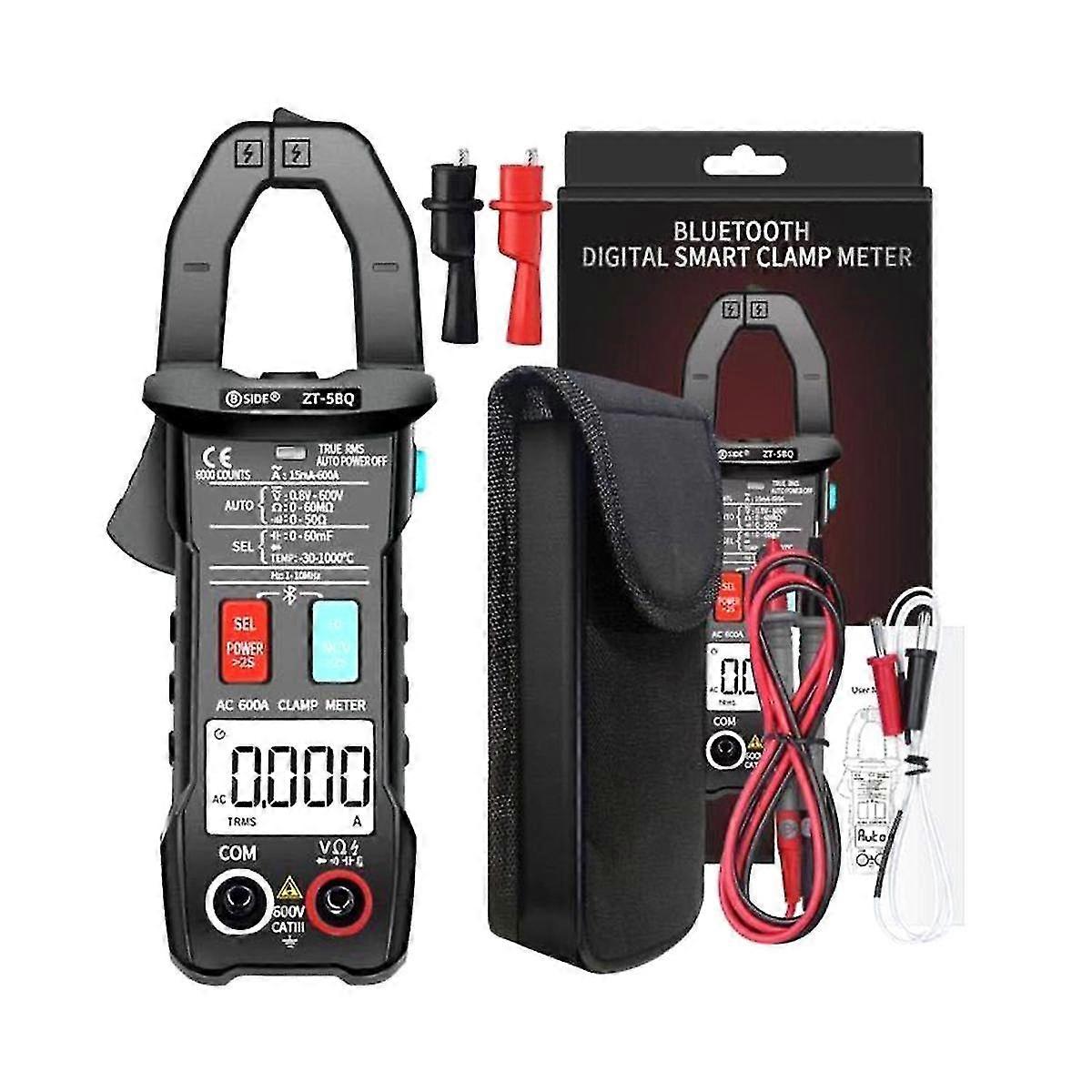 -5bq Bluetooth Clamp Meter Multimeter Digital Current Meter Ac/dc Voltmeter Ammeter Auto Range Tester Black