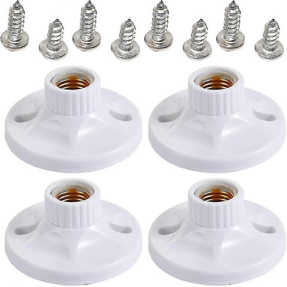 4pcs E27 Screw Cap Socket White Ceiling Light Lamp White Ceramic Light Round Base Bulb Fixing Base Stand Light Bulb Holder .