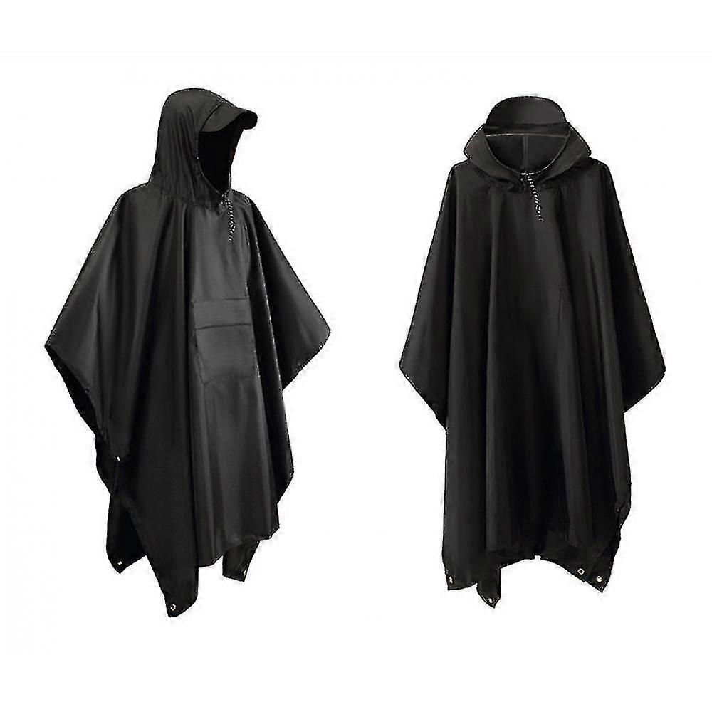 Hooded Rain Poncho Waterproof Raincoat(Black)