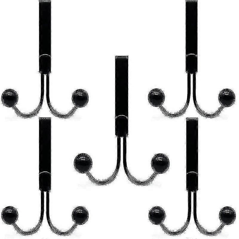 5pcs Over The Door Hooks, Sturdy Metal Double Hanger Hook, Door Hooks For Hanging Clothes, Robes, Ha