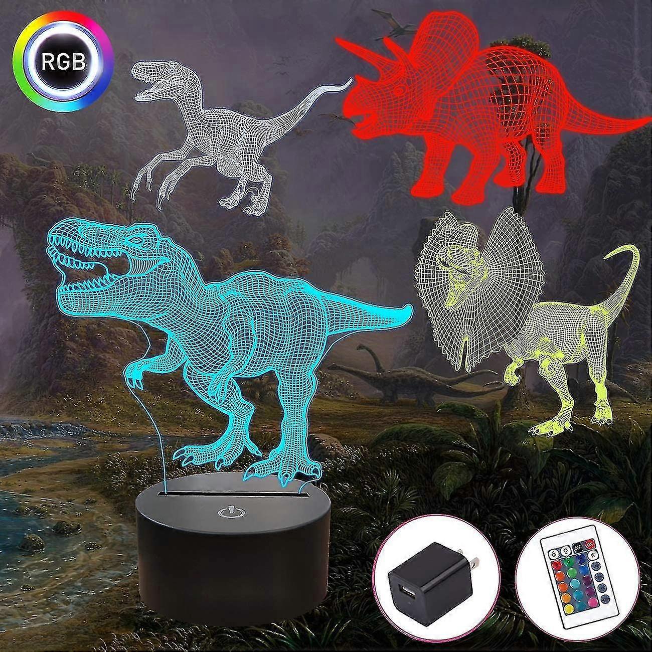 Dinosaur Bedside Lamp Kids 3D 4 Patterns 16 Colors Variable Dimming Gift