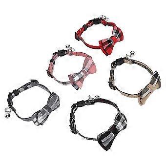 Adjustable Pet Collar Soft Cute Plaid Dog Bow Tie with Bell for Daily Walking 5pcs
