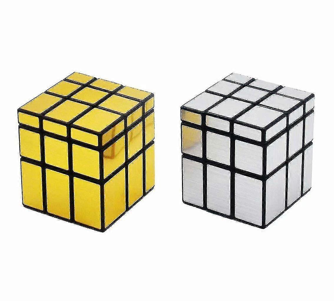 2 Pack 3x3x3 Square Mirror Speed Cube Puzzle Golden Silver