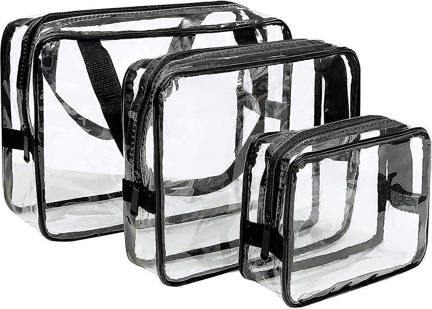 حقيبة أدوات الزينة حقيبة أدوات الزينة حقيبة أدوات الزينة الشفافة طقم السفر بالطائرة ، مجموعة السفر للأمتعة اليدوية ، حقيبة مستحضرات التجميل 3 قطع