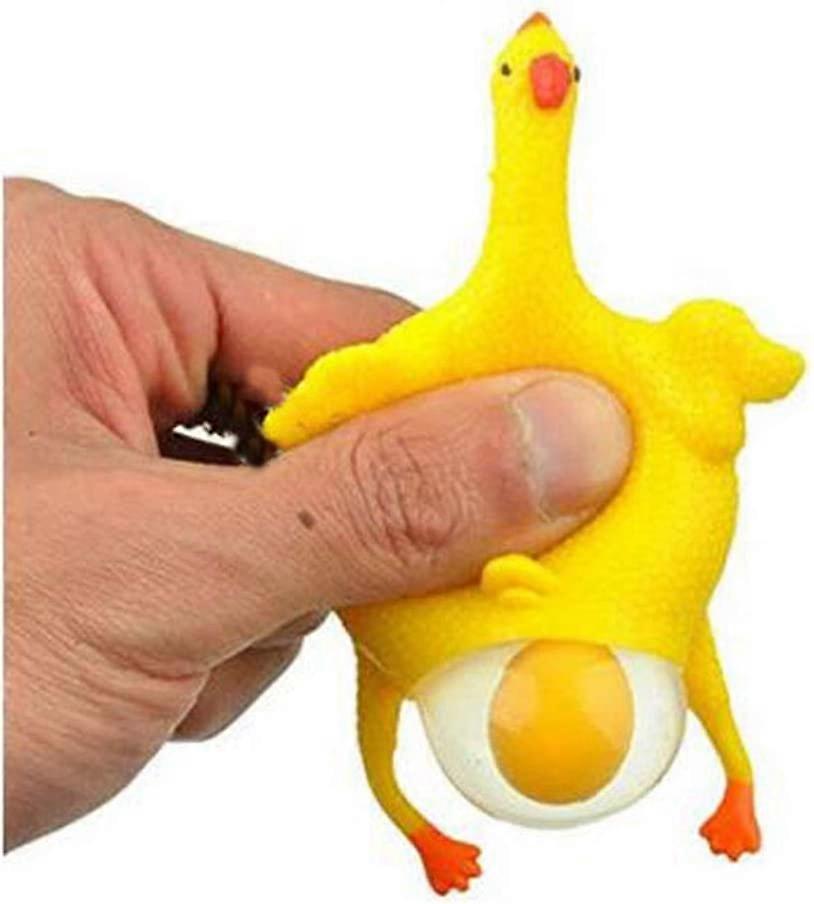 2 Pack 9cm Funny Squishy Toys Chicken and Eggs Stress Relieve Vent Chicken Keychain (Random color)