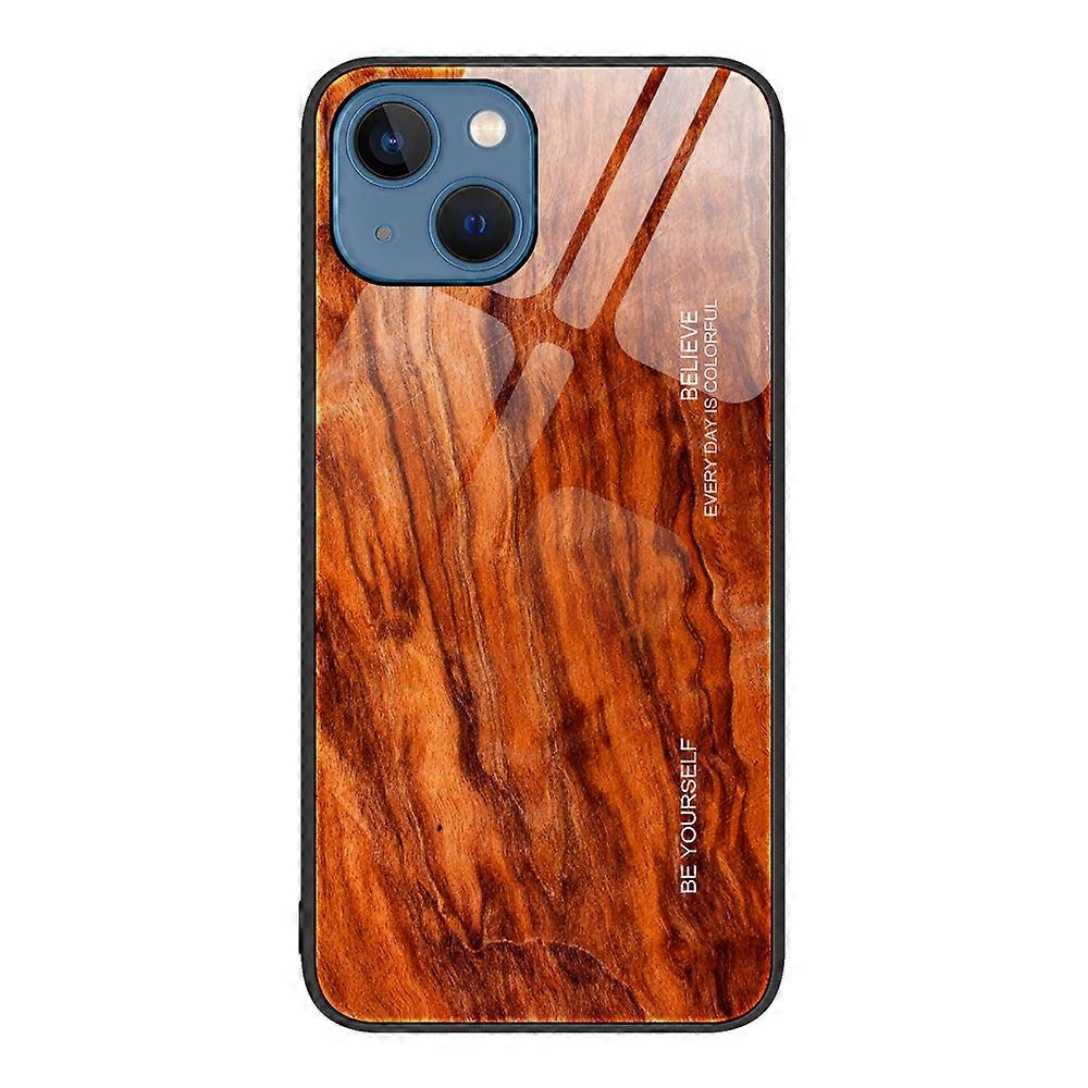 For iPhone 14 Plus Wood Grain Glass Protective Case
