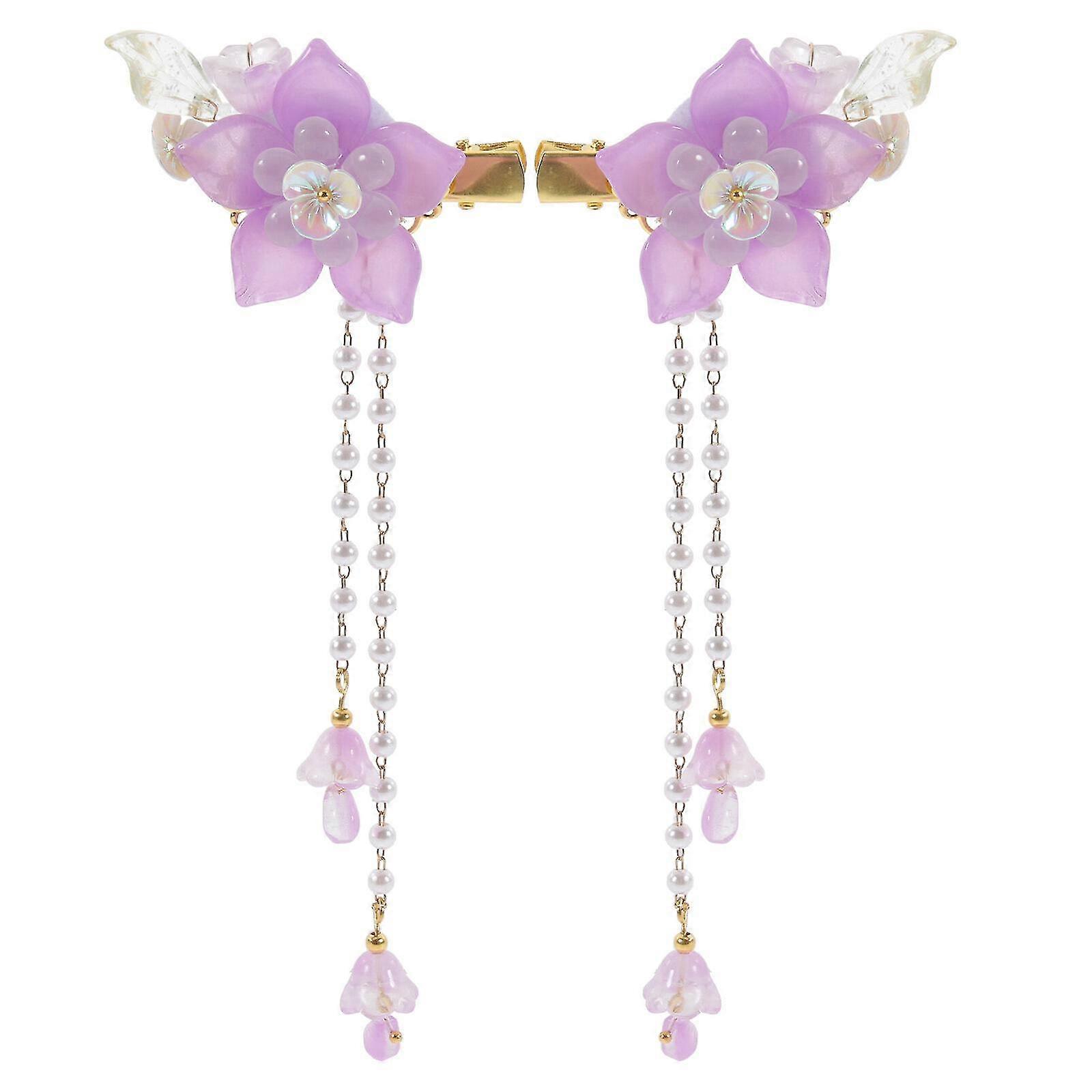 2pcs Exquisite Flower Pattern Hairpins With Fake Pearl Decoration Unique Tassel Hair Clips Widely-used Hairpins