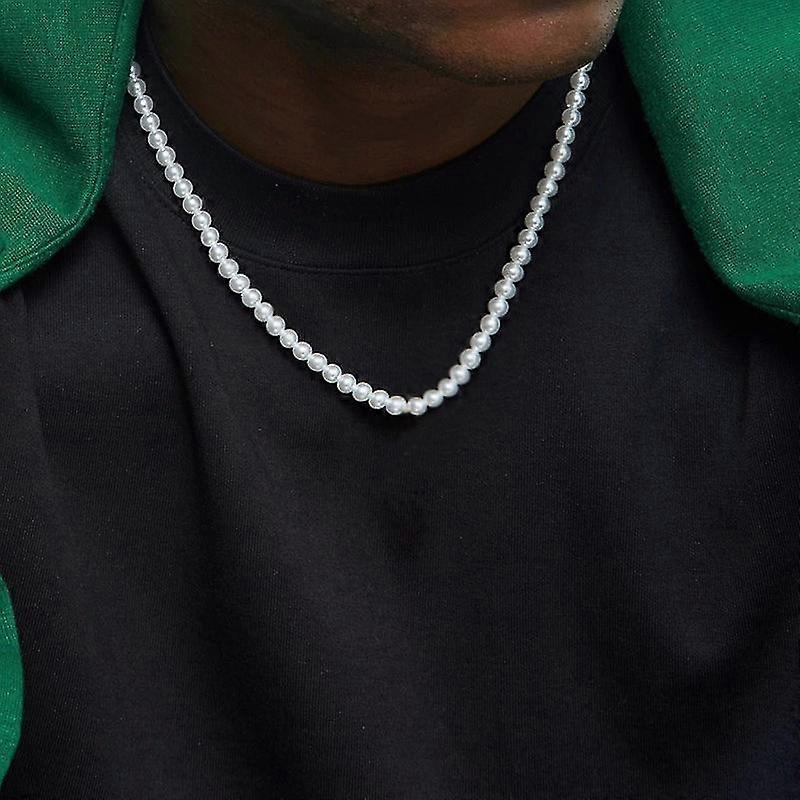 2022 New Trendy Imitation Pearl Necklace Men Temperament Simple Handma