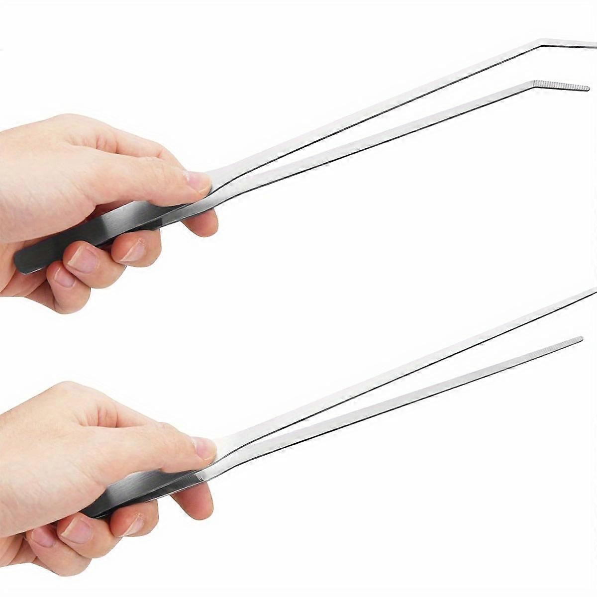 2PCS Stainless Steel Aquarium Tweezers Set - 10.6" Straight and Curved Reptile Feeding Tongs, Anti-Rust, Easy to Clean, for Lizards, Bearded Dragons,