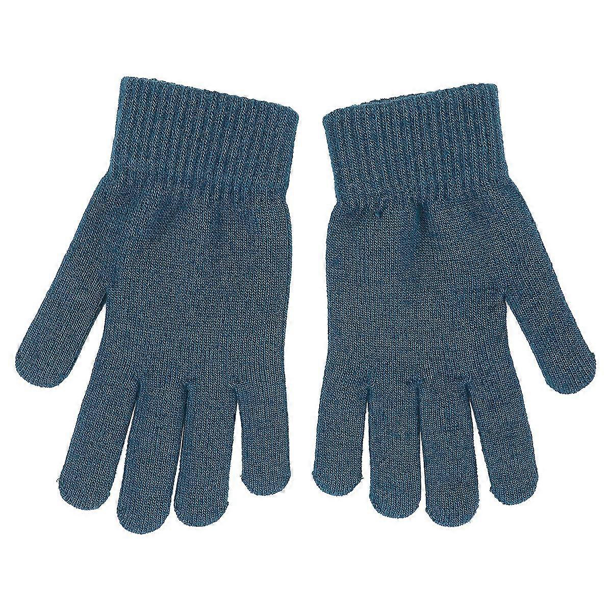 1 Elegant high -quality solid knitted gloves in the two gloves(Blue)