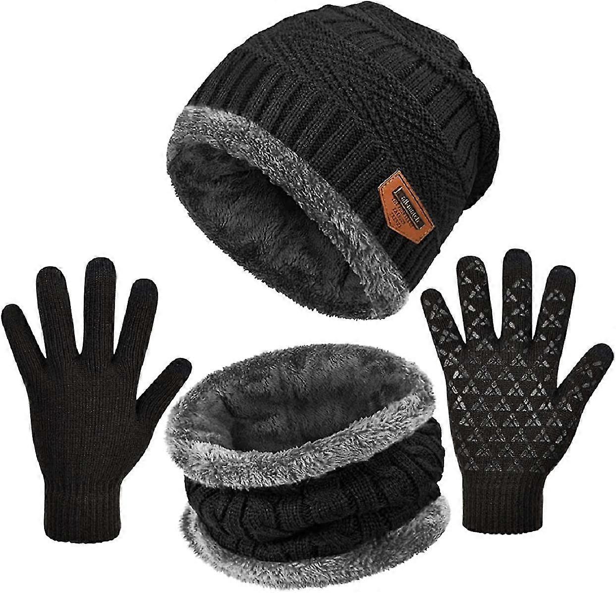 Beanie καπέλο καπέλο χειμώνα κασκόλ 3 κομμάτι που παχιά φλις επένδυση ελαστικό φλις και γάντια που γάντια οθόνη αφής γάντια λαιμό θερμότερο κασκόλ για υπαίθρια και καθημερινή