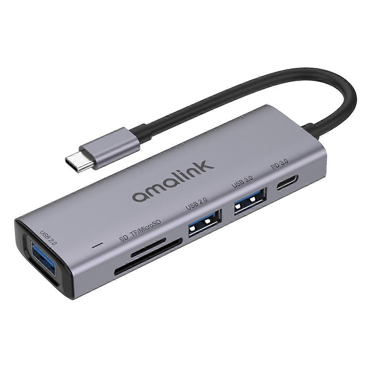 Type-C to SD/TF + 3 Ports USB + PD 3.0 Multi-function HUB