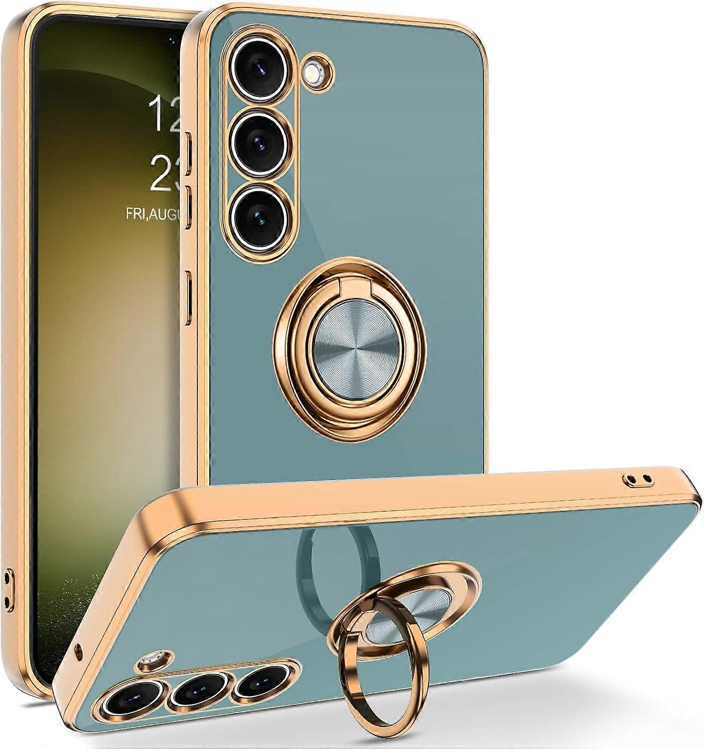 TIANYING for Samsung Galaxy S23 Case, 360 Ring Holder Kickstand Support Car Mount Elegant Plating Edge Slim Shockproof Soft TPU Protective Phone Cover