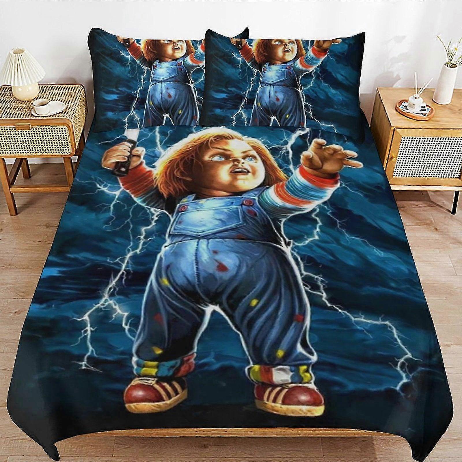 n275 Prostěradla Sada povlečení Bride of Chucky Povlečení Pohodlné a lehké kreslené povlečení 3 kusy (pouzdro) (1 povlak na přikrývku a 2 povlaky na polštář) B