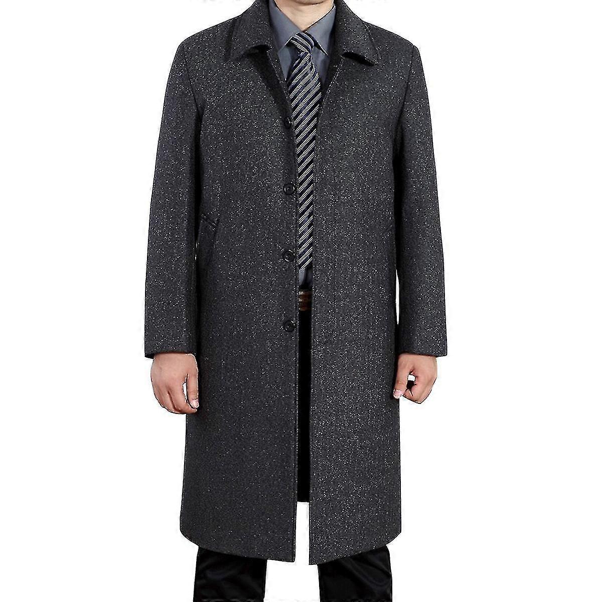 Mens Casual Solid Color Long Wool Overcoat