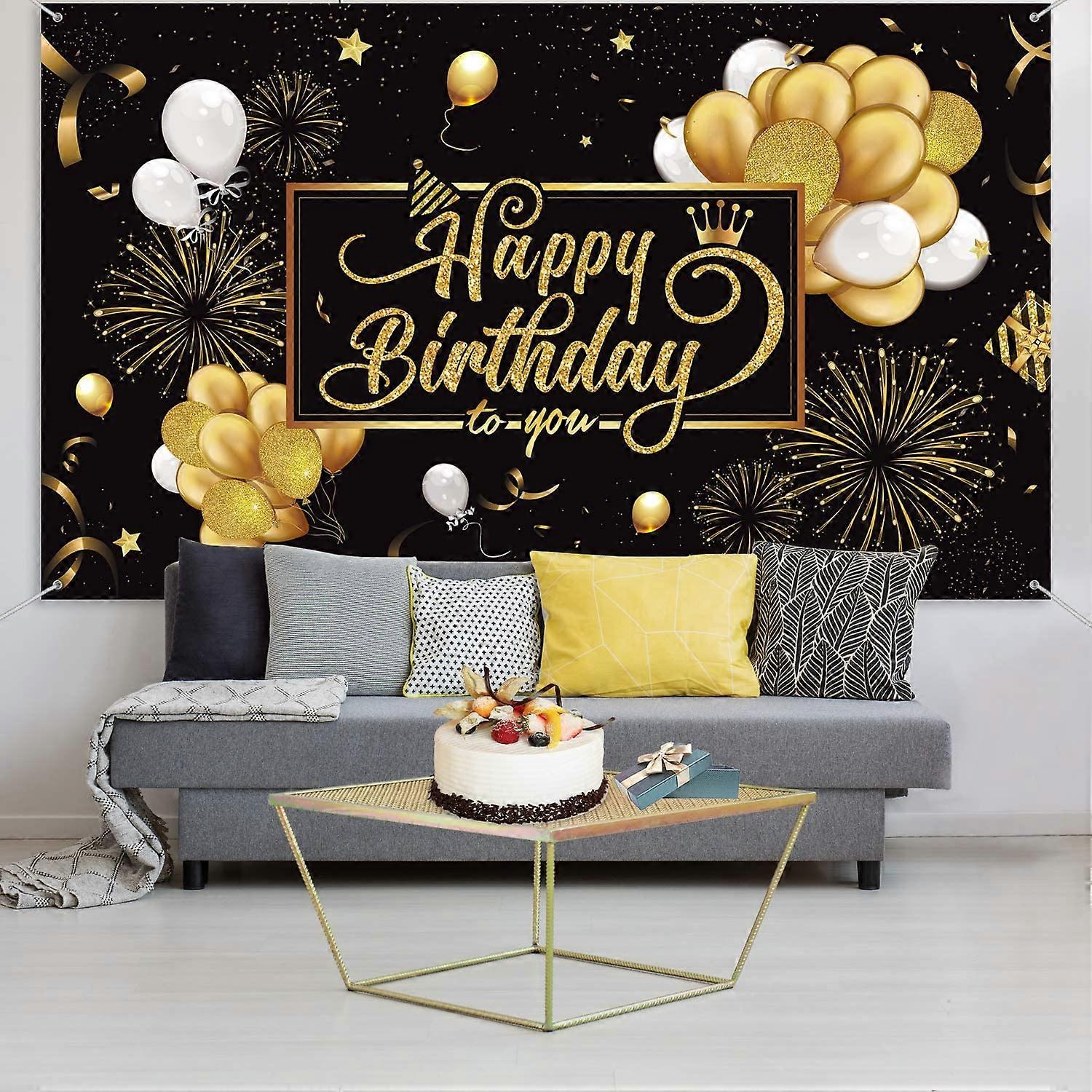 thumbnail image 2 of Blulu Happy Birthday Backdrop Banner Sign Poster Large Fabric Glitter Balloon Fireworks Sign Birthday Photo Backdrop Background Birthday Party Decora 2 of 12
