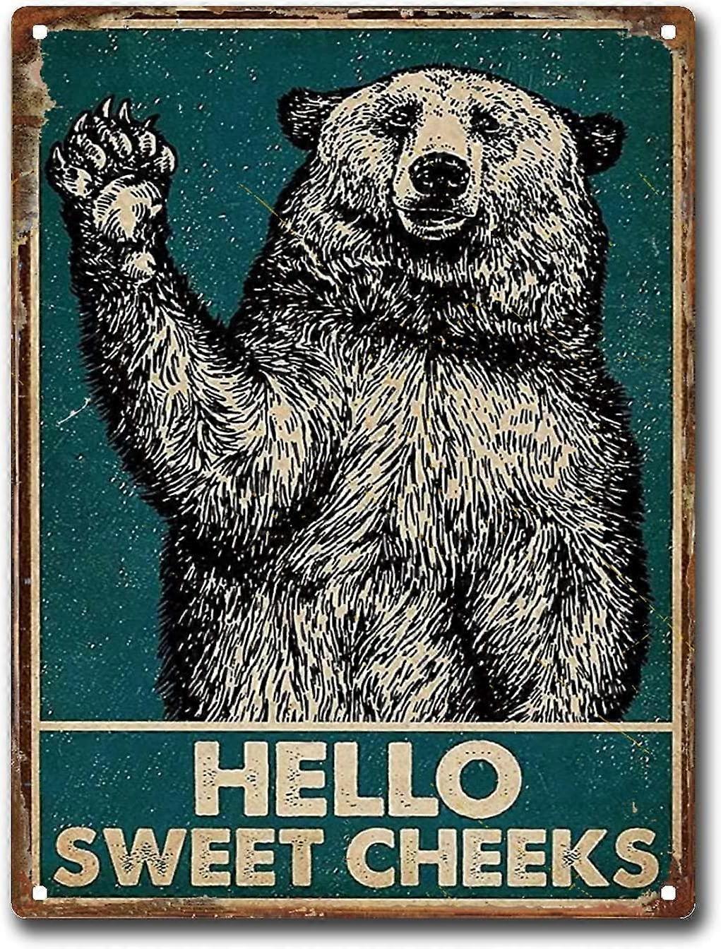 שלט פח דוב שלום לחיים מתוקות חדר אמבטיה שירותים קיר מתכת שלט פח אדם קישוט בר מערות 12x16 אינץ '