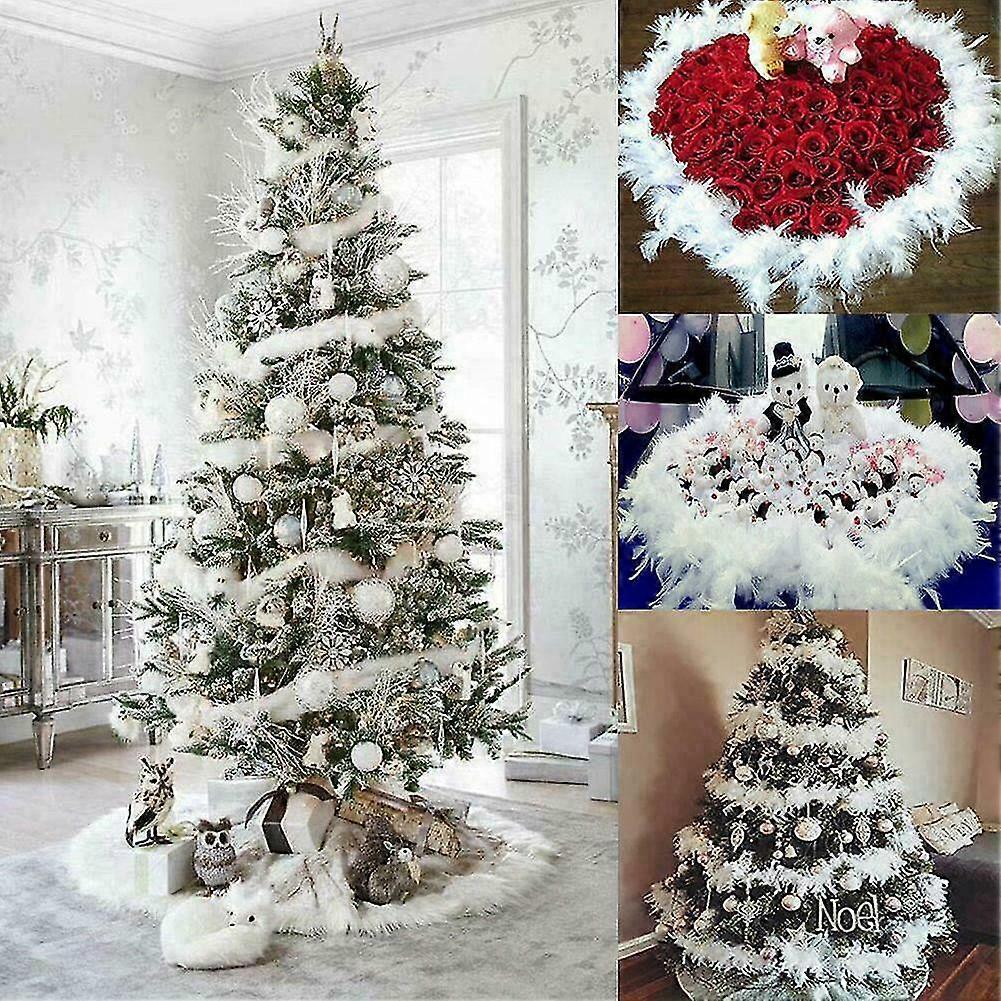 2m Weihnachtsbaum Weiße natürliche Feder Boa Streifen Weihnachten Band Party Girlande Dekoration Kleidung Stoff DIY Handwerk Zubehör