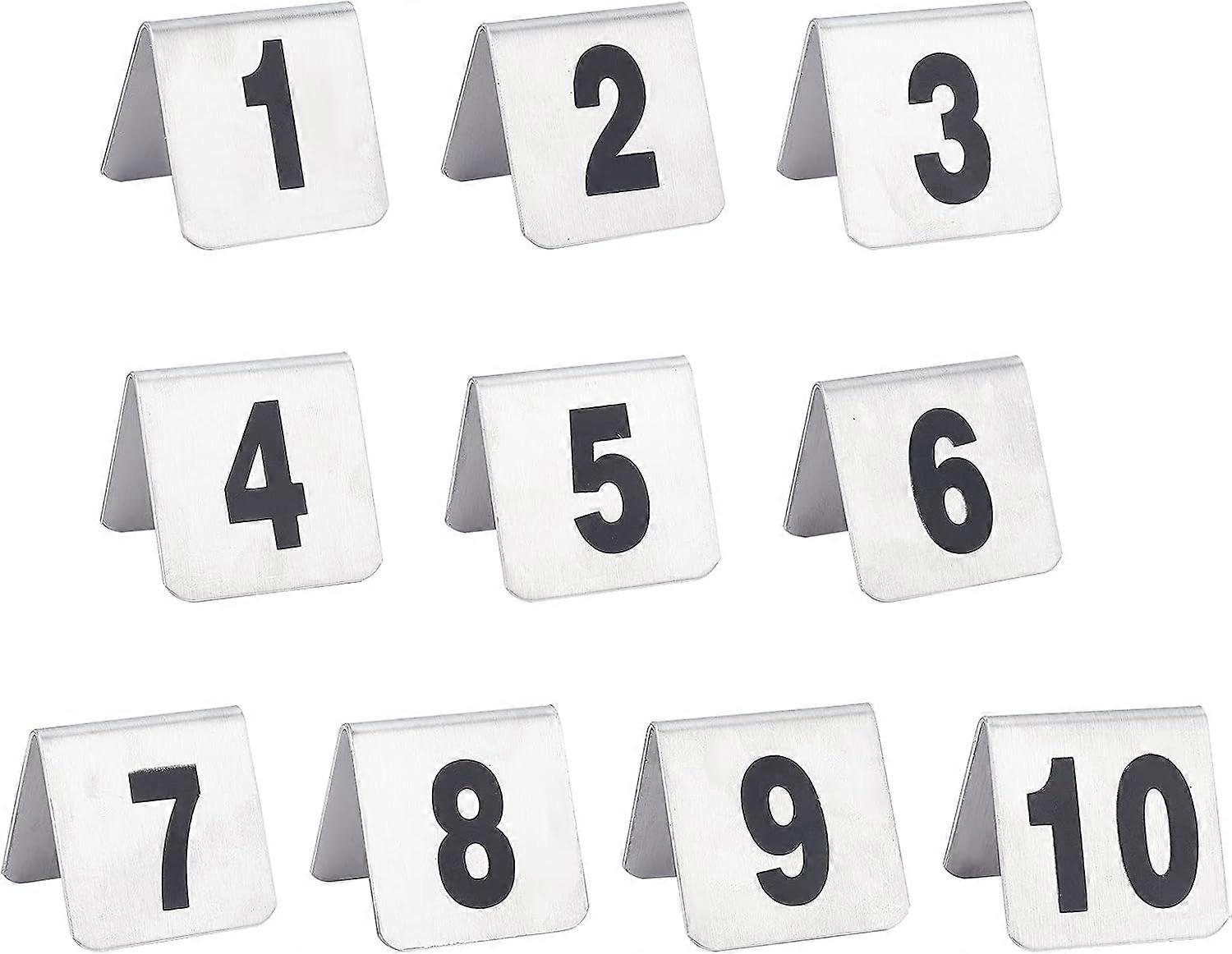 10pcs Num1~10 Table Tent Sign Stainless Steel Table Signs Double Side Table Numbers Hotel Resturant Table Reservation Signage Board Desk Sign Plate St