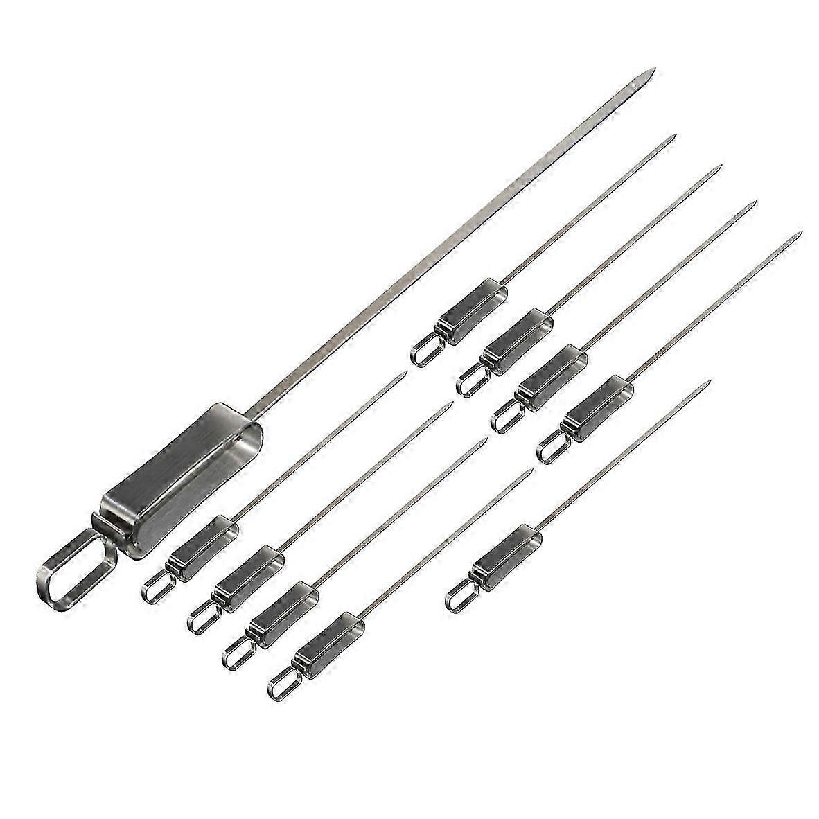 10pcs Barbecue Skewers Movable Handle Sticks Reusable Flat Stainless Steel Barbecue Skewers Bbq Nee