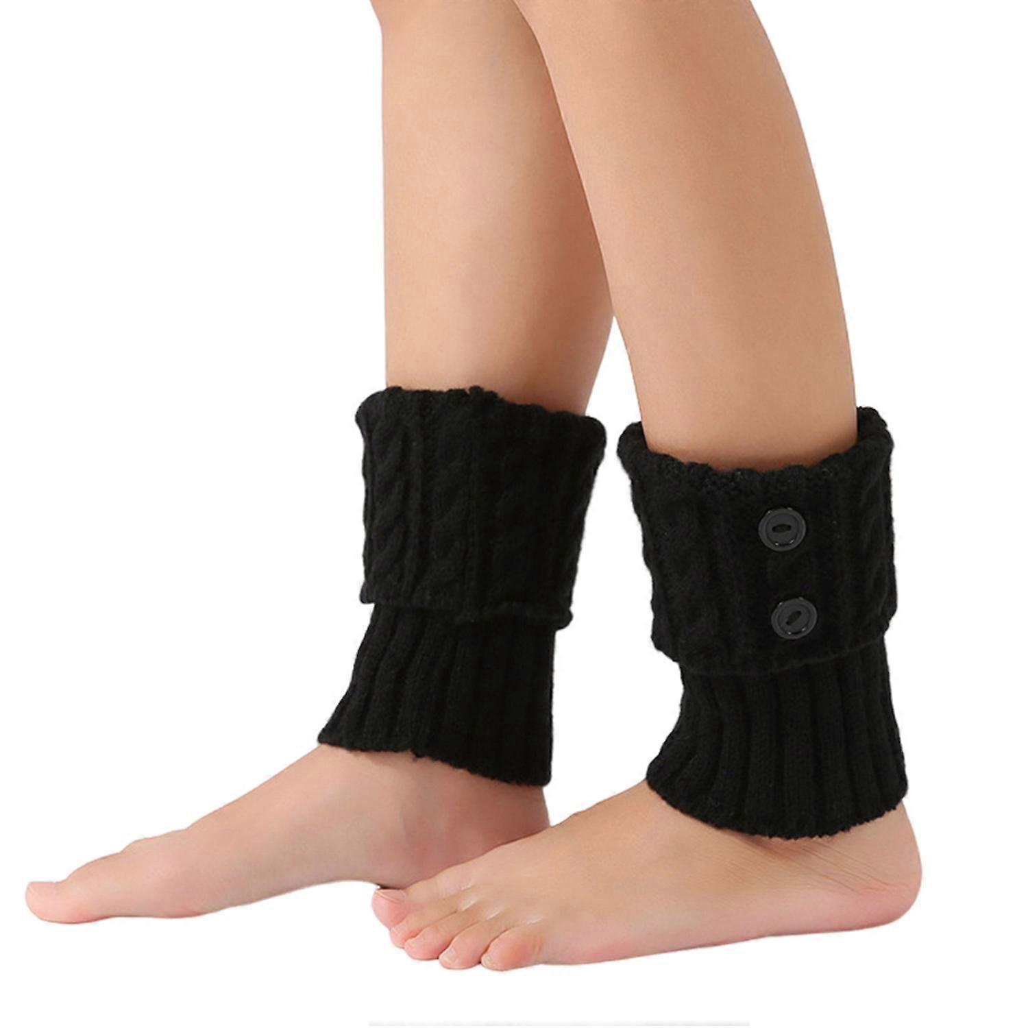 1 Pair Winter Ankle Covers Knitted Anti-slip Solid Color Button Decor Elastic Twisted Texture JK